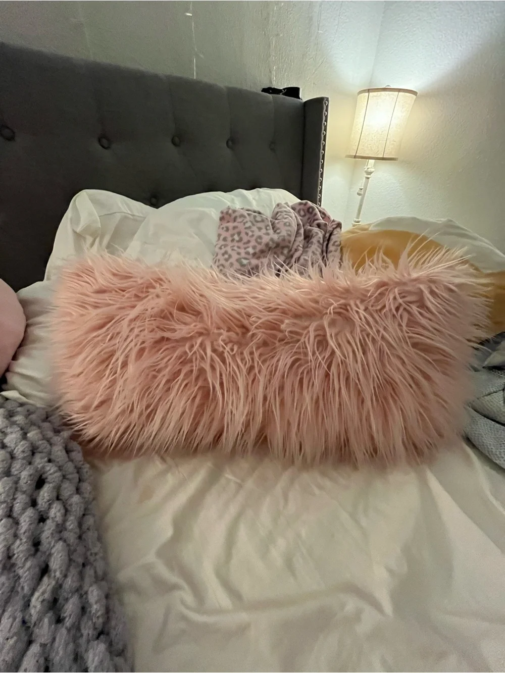 Plush Faux Fur Pink Lumbar Pillow - Kids Accessories
